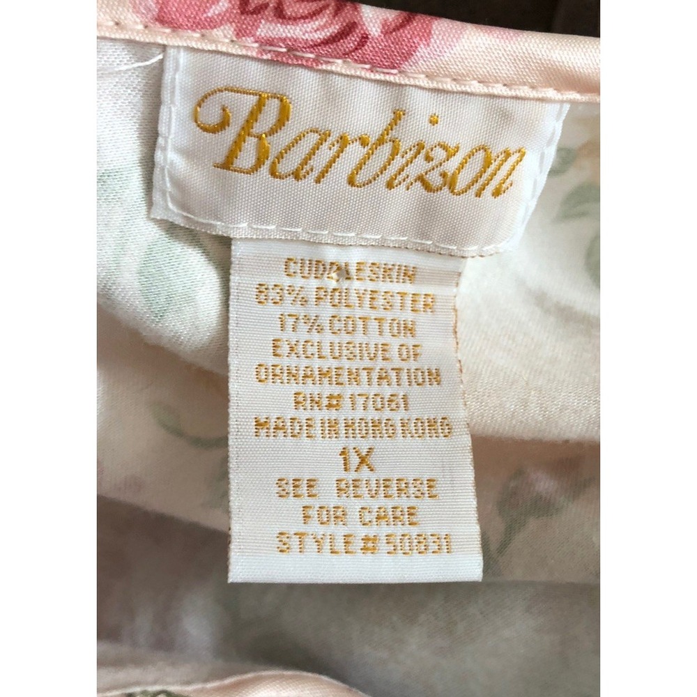 Vtg Barbizon Nightgown Satin Peach Floral Long Sleeve Granny Cottagecore Size XL - Picture 8 of 9